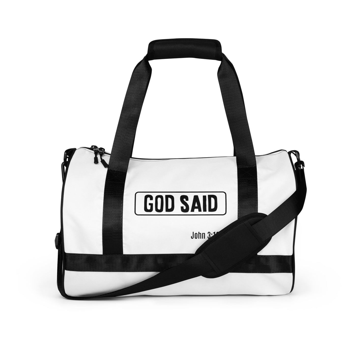 God Said- All-over print gym bag