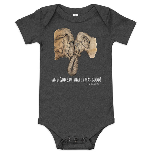 God Said "Mama and Baby Elephant" Baby short sleeve one piece