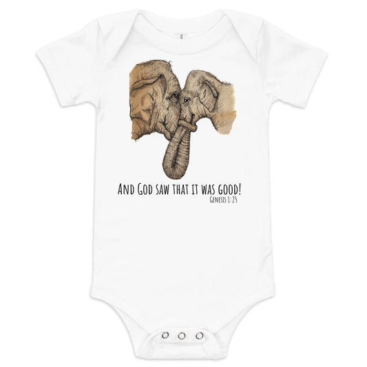 God Said "Mama and Baby Elephant" Baby short sleeve one piece