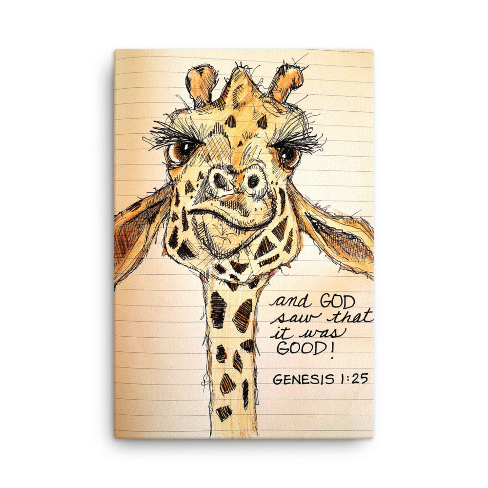 God Said Genesis Collection Giraffe- 24" X 36" Big Canvas