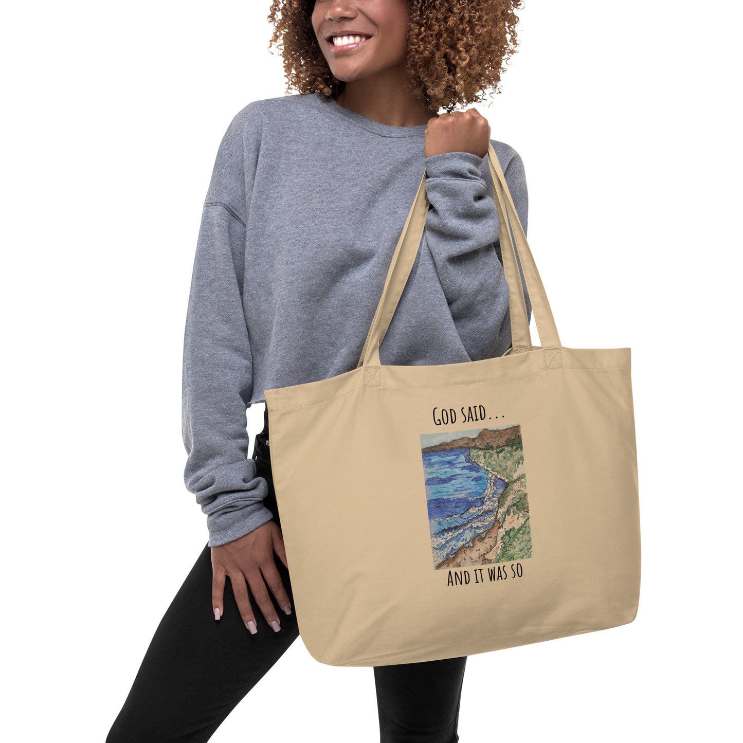 God Said "And It Was So" Large organic tote bag