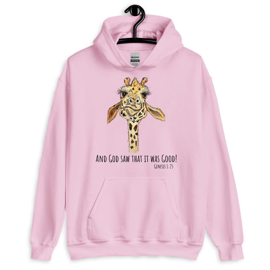 God Said "Genesis Collection Giraffe"- Pink Unisex Hoodie