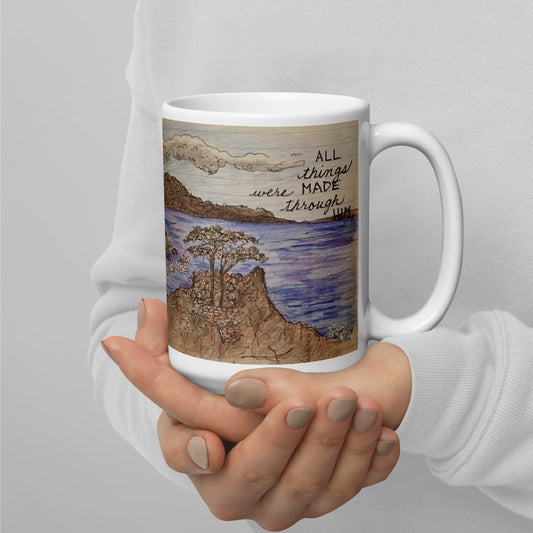 God Said - God Created all Things - White glossy mug